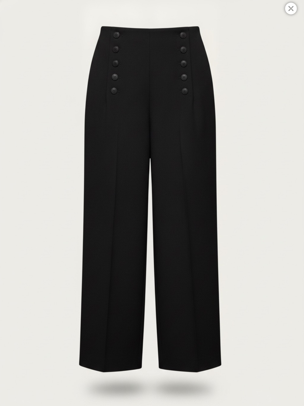Zelda Black High-Waist Wide-Leg Pants with Button Detail